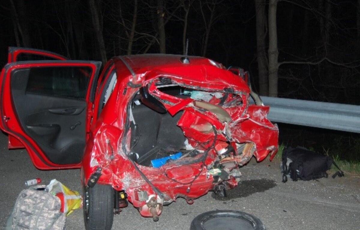 Damaged car in I64 DUI fatal
