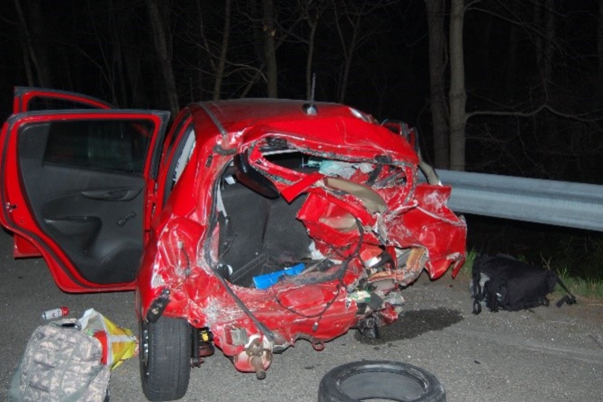 Damaged car in I64 DUI fatal