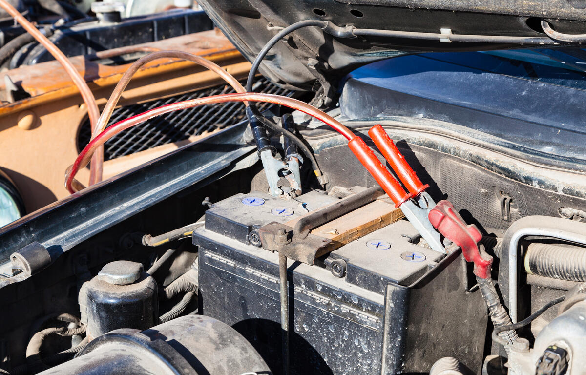 Car battery being jumped