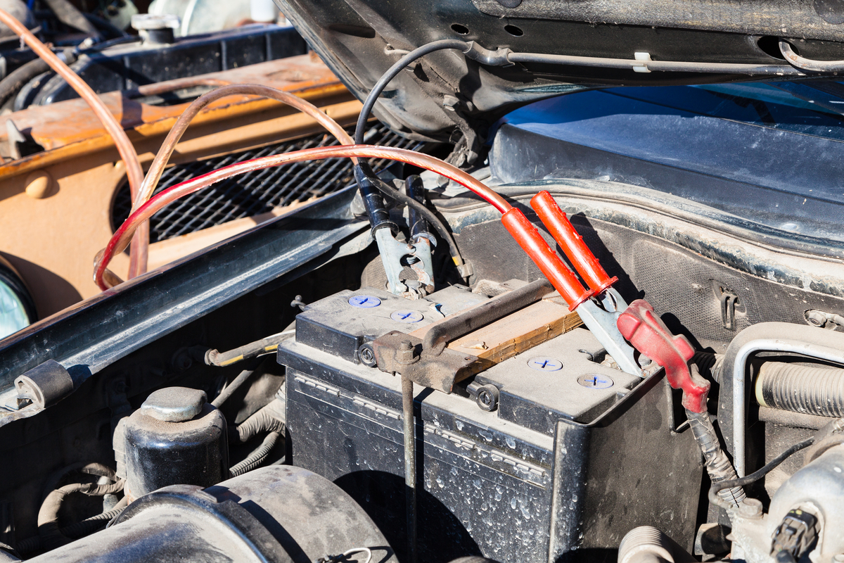 Car battery being jumped