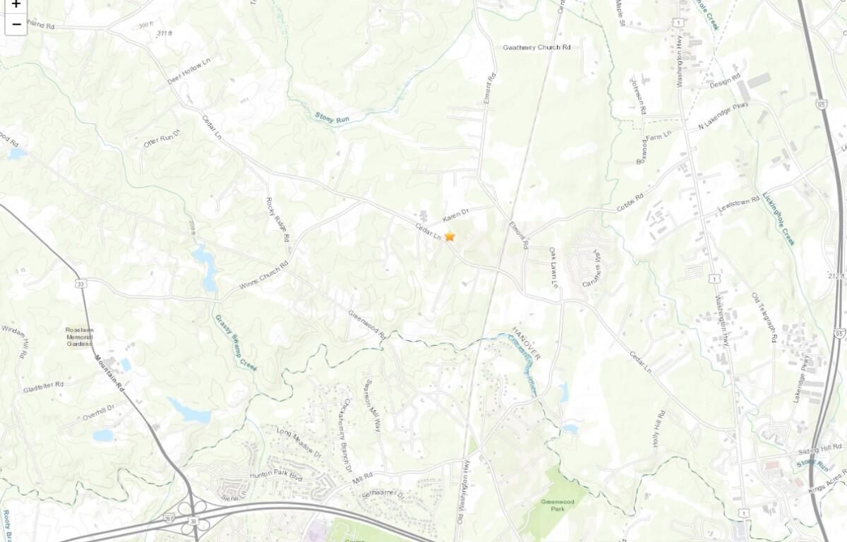 USGS Glen Allen quake map