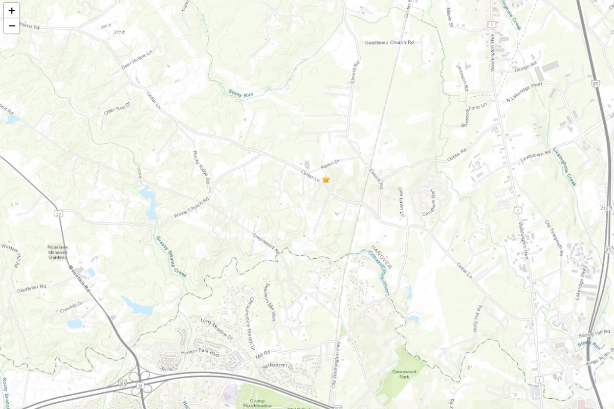 USGS Glen Allen quake map