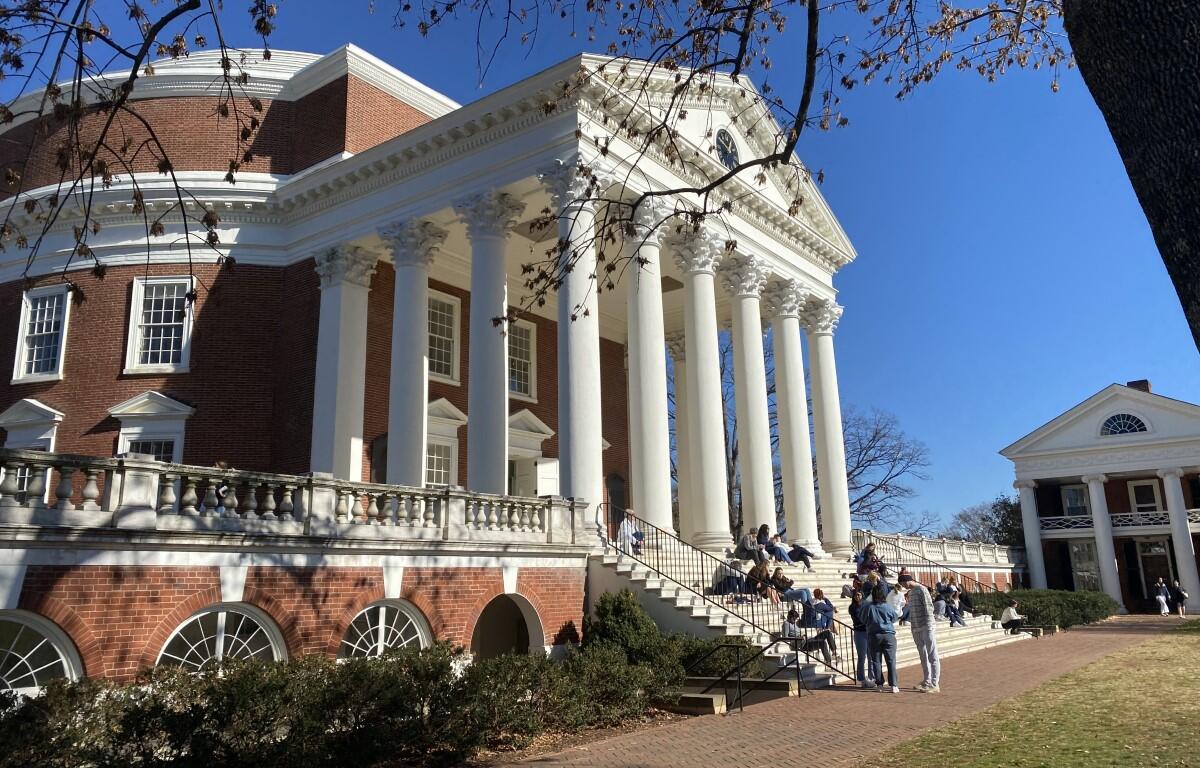 UVA Rotunda as seen from West Pavilions on Lawn
