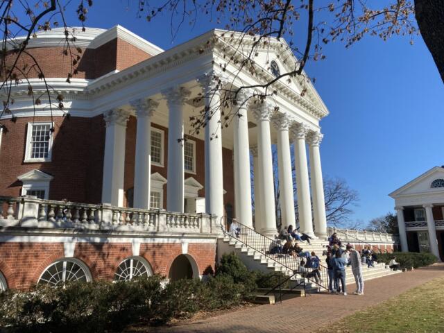 UVA Rotunda as seen from West Pavilions on Lawn
