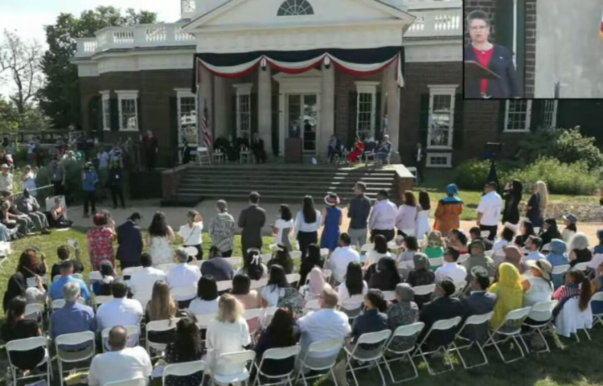 Rear view of the 74 new US citizens