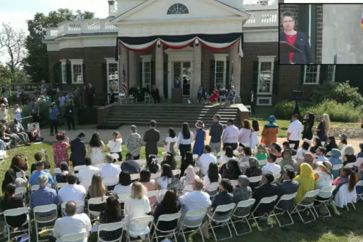 Rear view of the 74 new US citizens