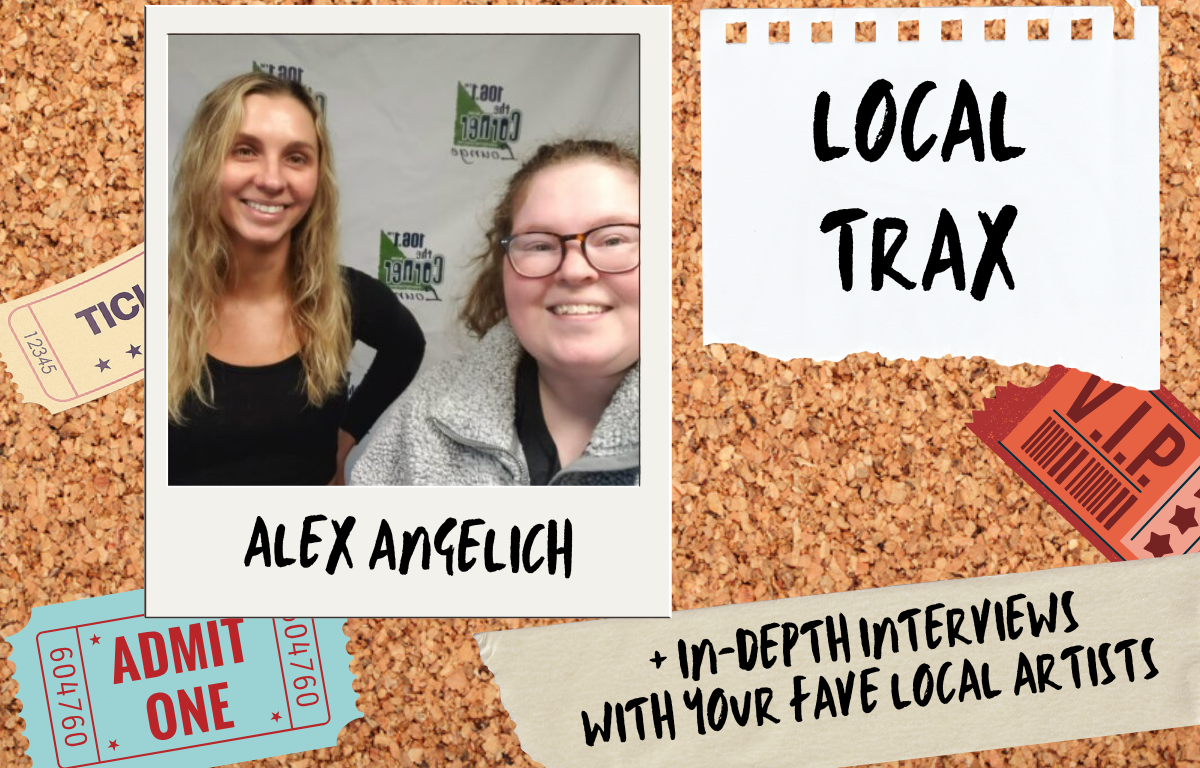 corkboard background with a snapshot of Alex Angelich and Samantha