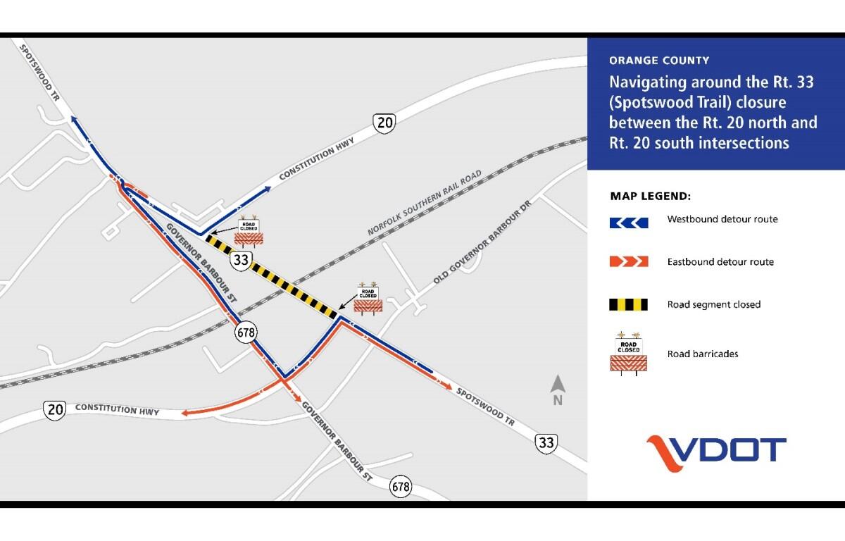 Route 33 and 20 detour map