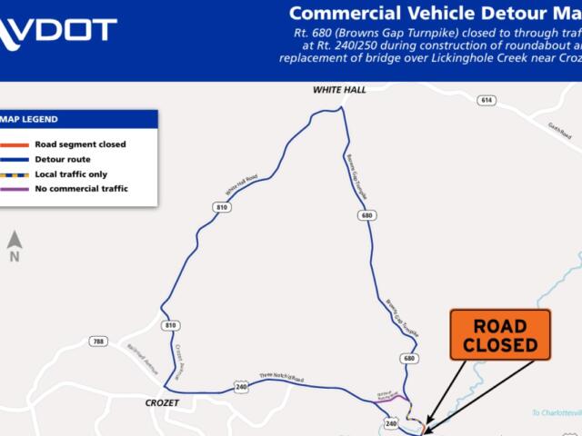 Crozet roundabout commercial detour map
