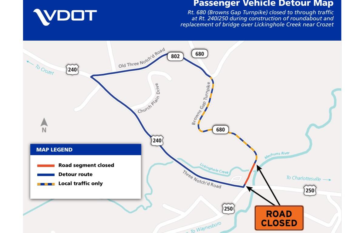 Crozet roundabout passenger detour map