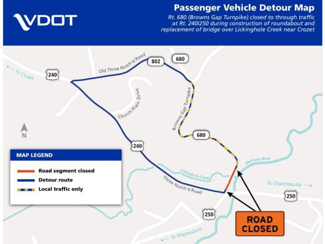 Crozet roundabout passenger detour map