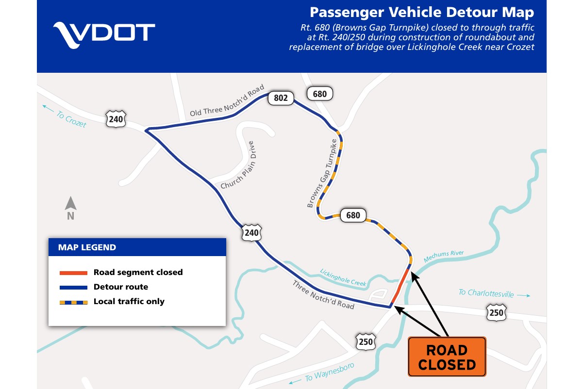 Crozet roundabout passenger detour map