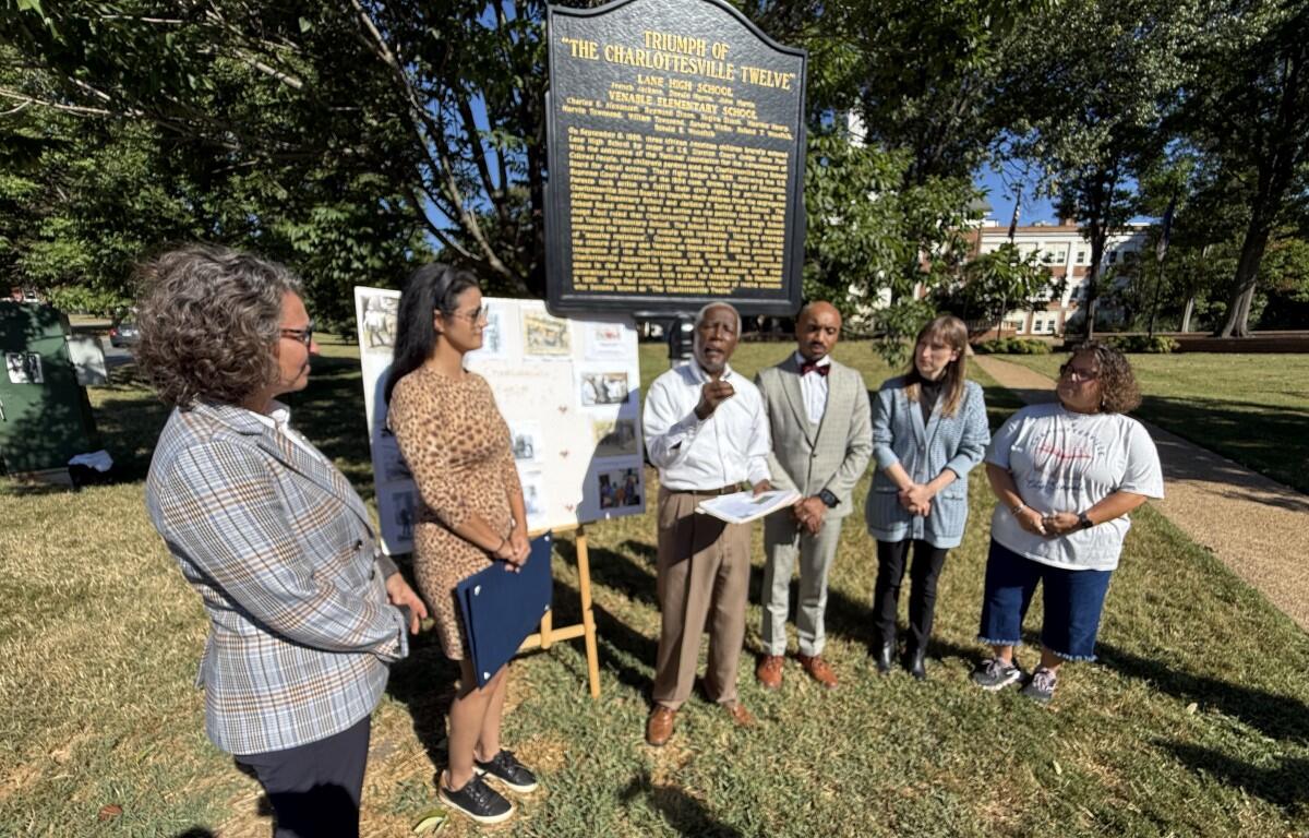 left to right, Del. Amy Laufer, Del. Katrina Callsen, Charles Alexander, CCS Superintendent Dr. Royal Gurley, City Councilor Natalie Oschrin, City School Board Member Lisa Torres