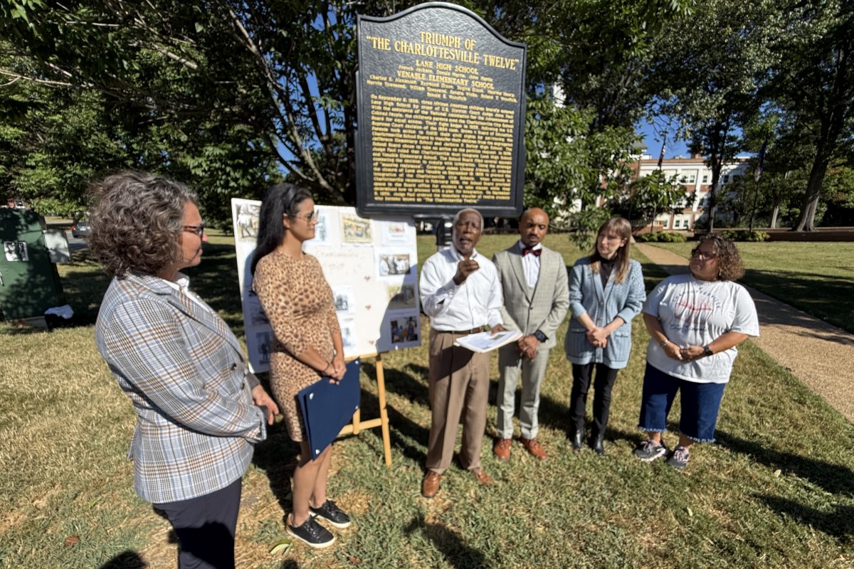 left to right, Del. Amy Laufer, Del. Katrina Callsen, Charles Alexander, CCS Superintendent Dr. Royal Gurley, City Councilor Natalie Oschrin, City School Board Member Lisa Torres