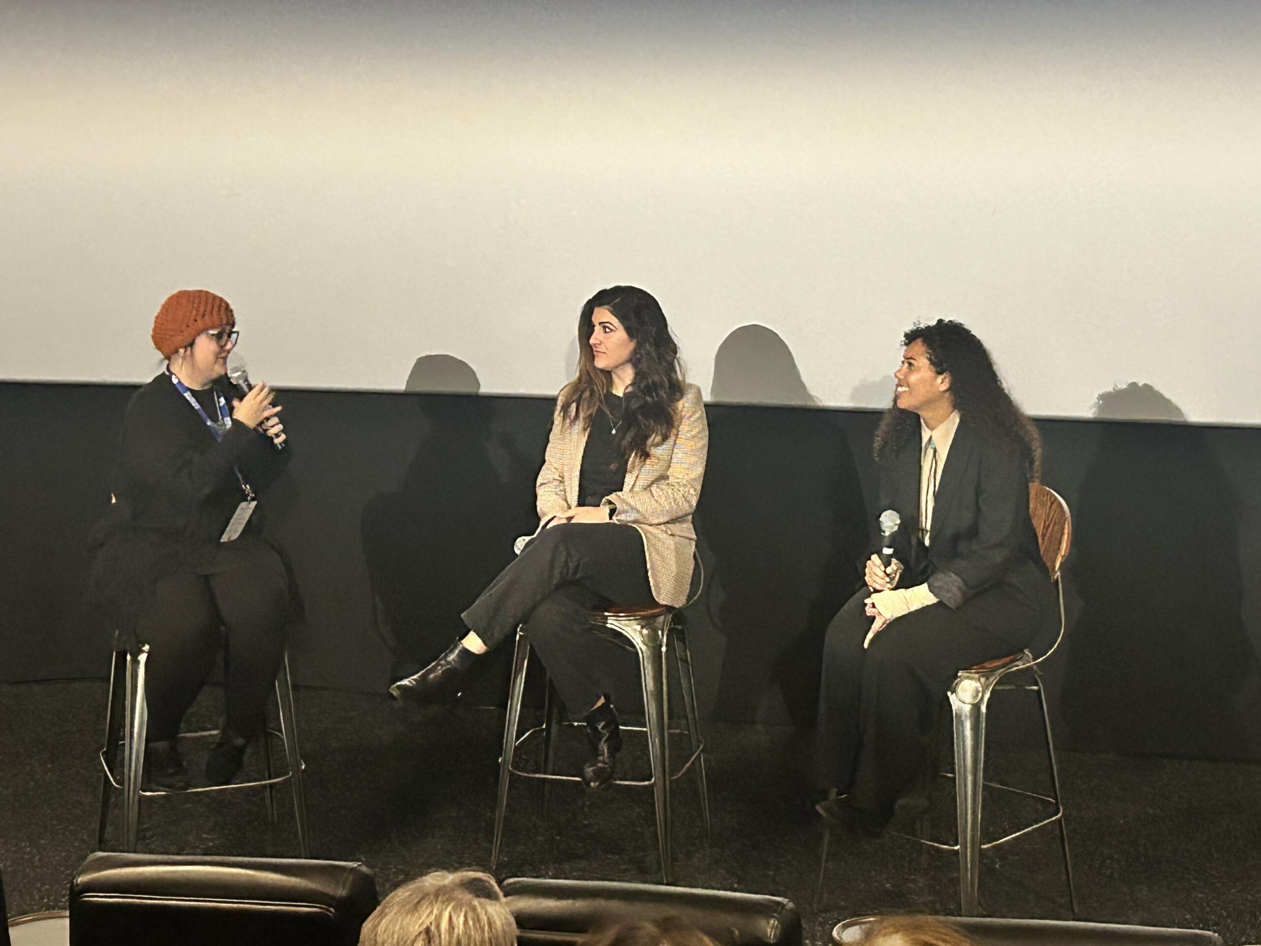 Melody Roscher and Saba Zerehi at Bird in Hand post-screening discussion.