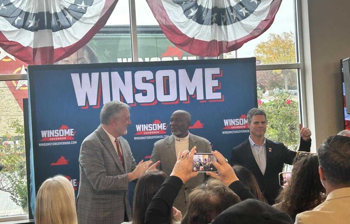 John Reid, Terry Sears and John McGuire at a campaign event in Albemarle.