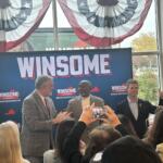 John Reid, Terry Sears and John McGuire at a campaign event in Albemarle.
