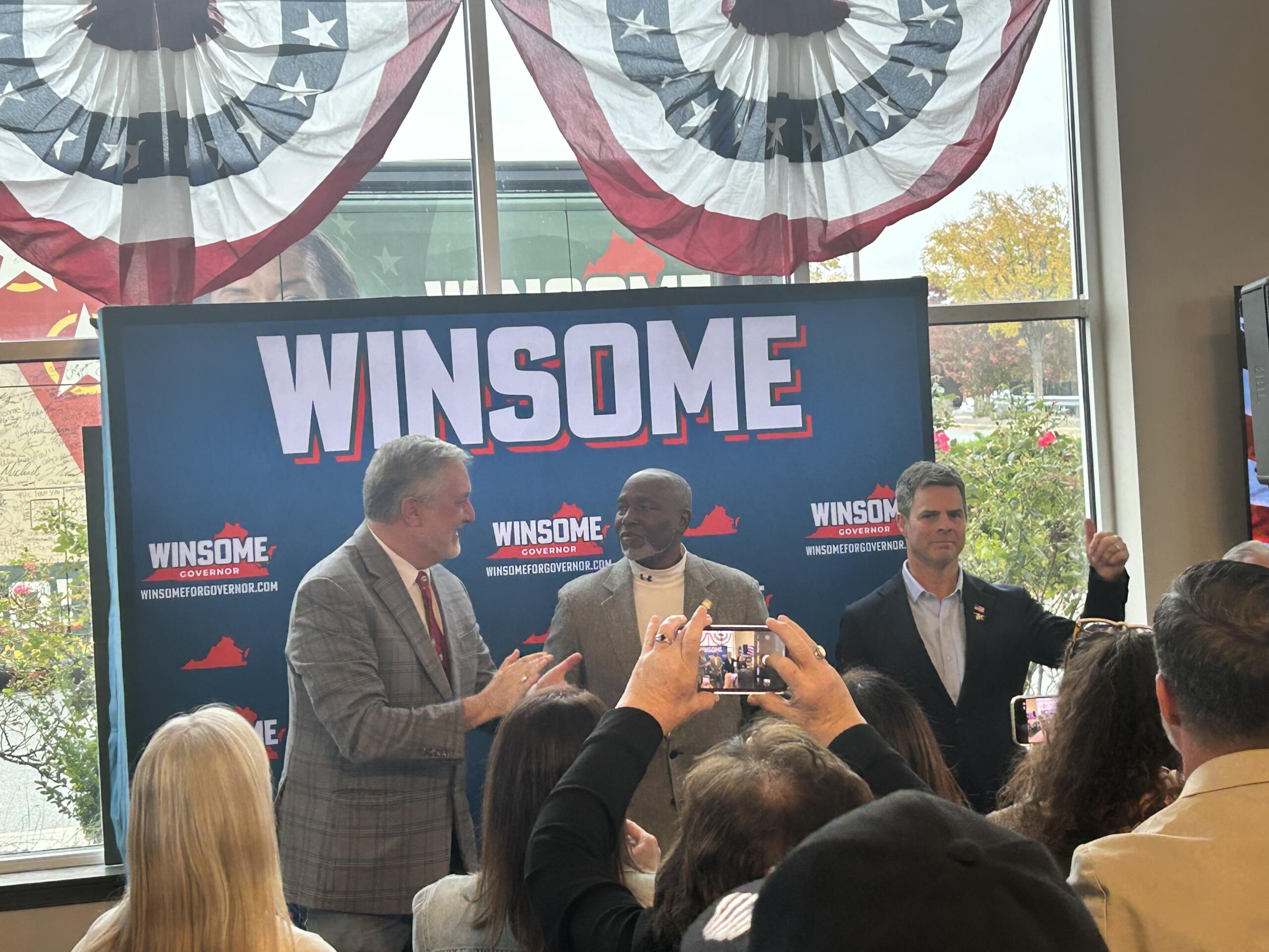 John Reid, Terry Sears and John McGuire at a campaign event in Albemarle.