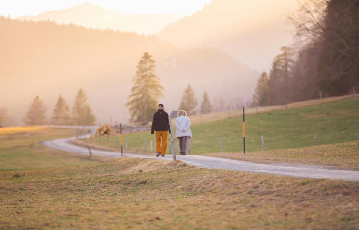 Senior couple walking outdoors