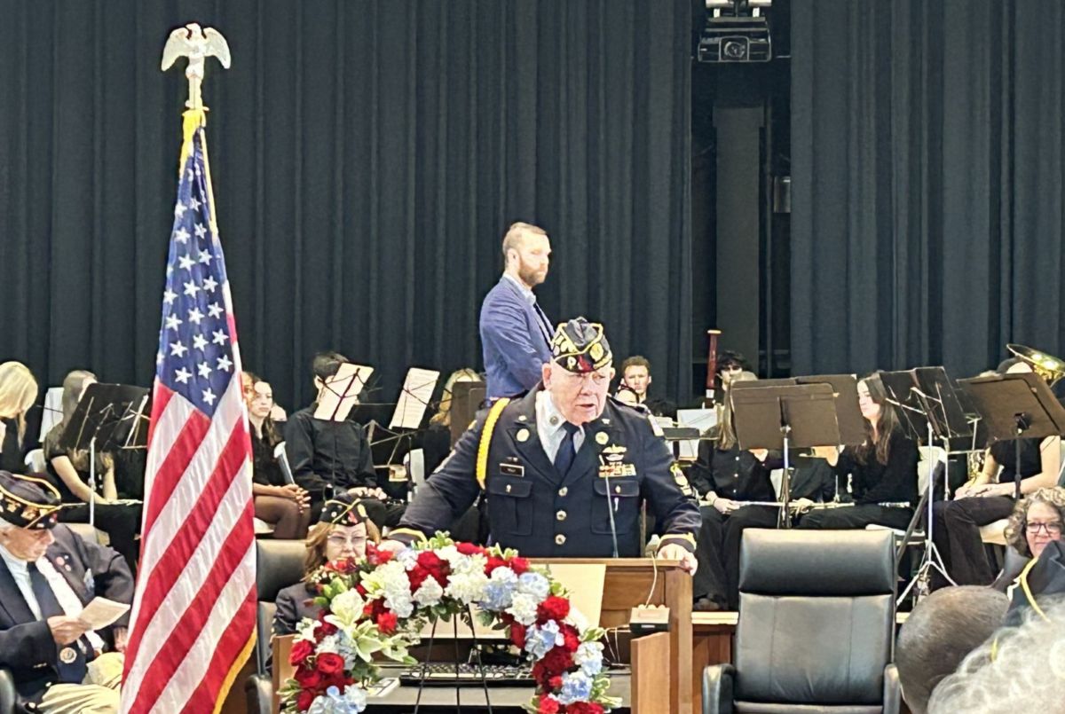 Patrick Kelly speaks at the American Legion's Veterans Day event.