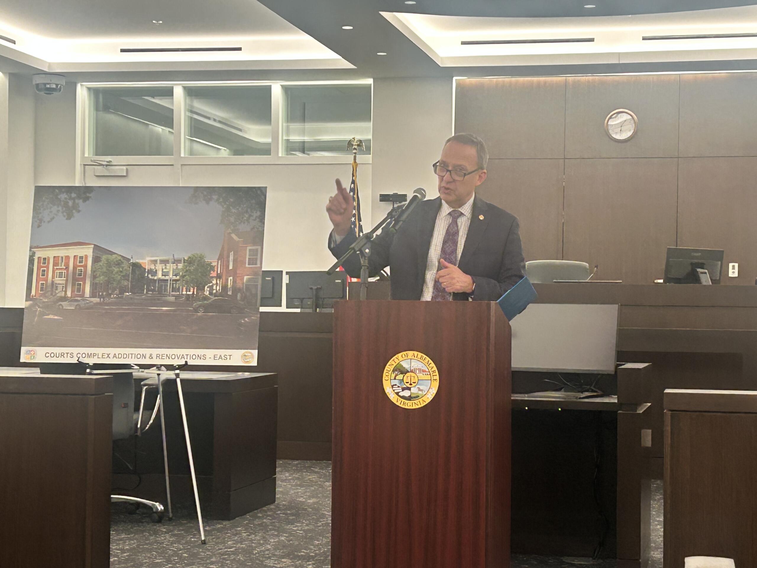 County executive Jeff Richardson speaks at the celebration of the Courthouse's completion.