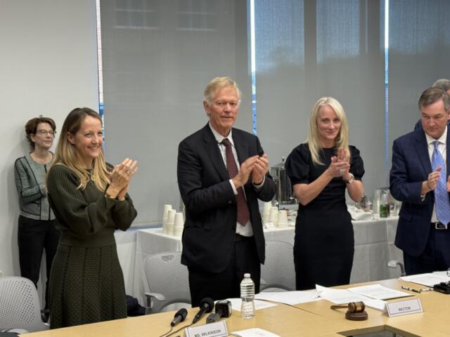 Porter Wilkinson. Scott Beardsley and Rachel Sheridan after naming Beardsley 10th UVA President