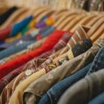 clothes hung on hangers on a rack