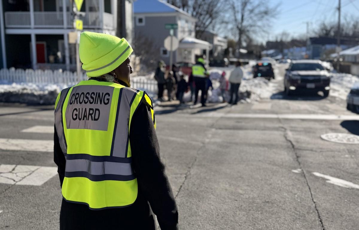 Crossing guard at Rose Hill and Westwood