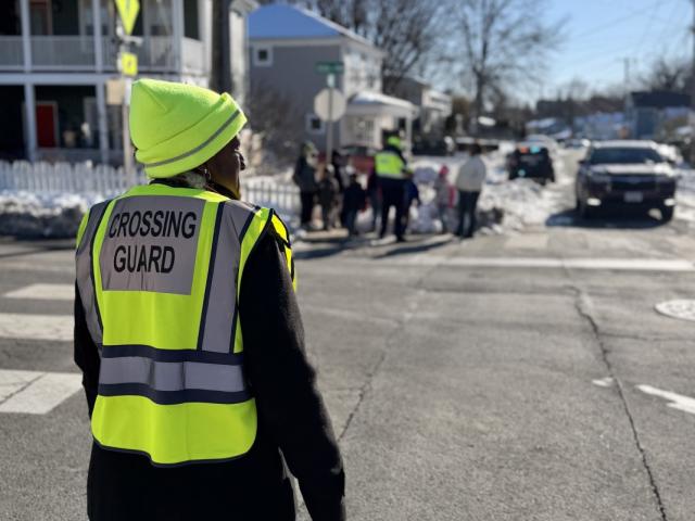 Crossing guard at Rose Hill and Westwood