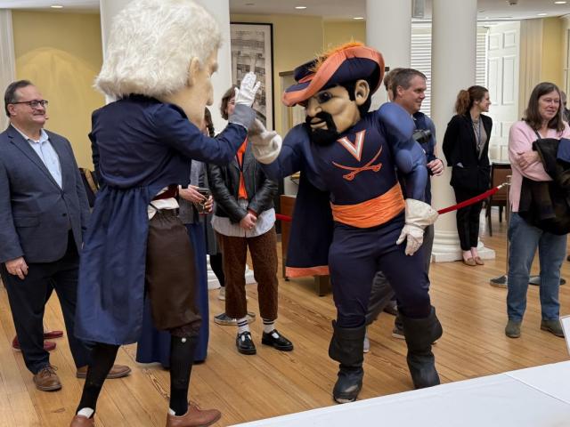 Thomas Jefferson greets Cavman at Declaration at the Dome