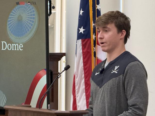 UVA football placekicker Will Bettridge reads from Martin Luther King, Jr.