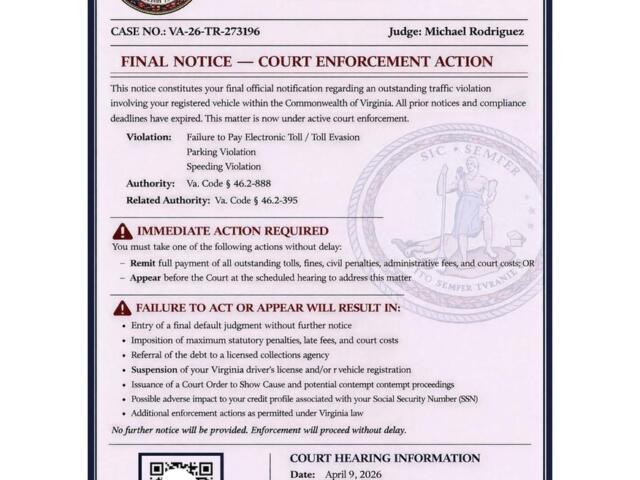 Fairfax court scam document