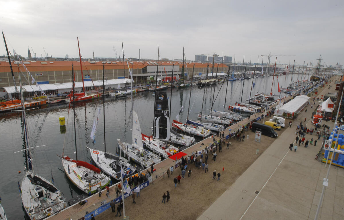 Mono hulls at the French harbour of Le Havre, western France, Saturday Oct. 29, 2011. ahead of the start of the 10th Transat Jacques Vabre a double-handed oceanic race across the Atlantic, from Le Havre, Normandy, heading towards Puerto Limon, Costa Rica.