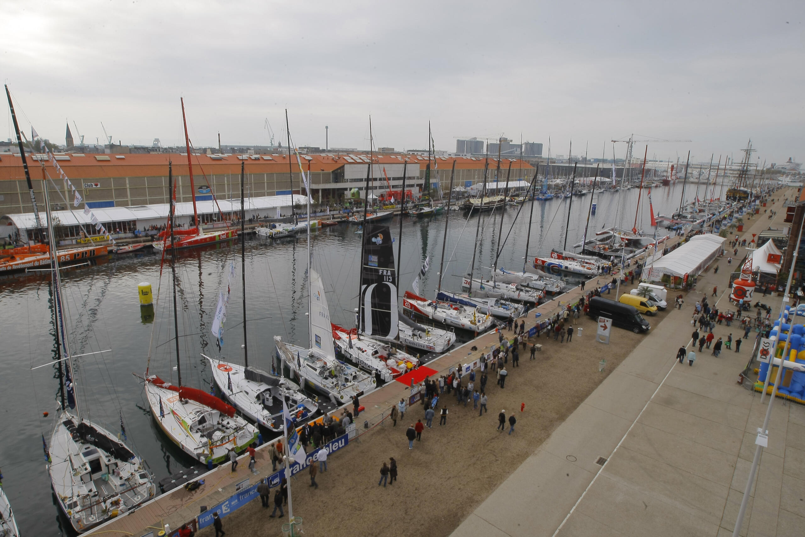 Mono hulls at the French harbour of Le Havre, western France, Saturday Oct. 29, 2011. ahead of the start of the 10th Transat Jacques Vabre a double-handed oceanic race across the Atlantic, from Le Havre, Normandy, heading towards Puerto Limon, Costa Rica.