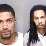 Mugshots: left, man with short hair and goatee; right, man with long dreadlocks in a striped shirt.
