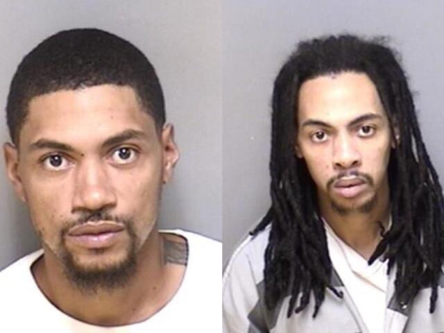 Mugshots: left, man with short hair and goatee; right, man with long dreadlocks in a striped shirt.