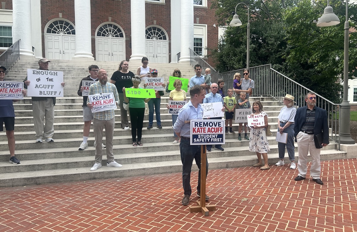 Phil Riese at the press conference for the Remove Kate Acuff petition