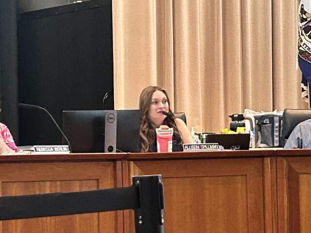Allison Spillman during her final school board meeting.