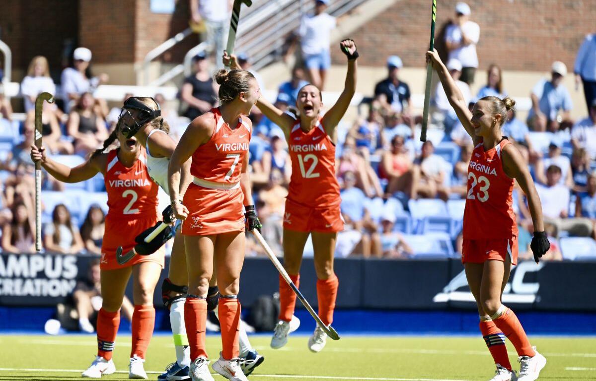 UVA field hockey celebrates during its win over UNC.