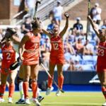 UVA field hockey celebrates during its win over UNC.