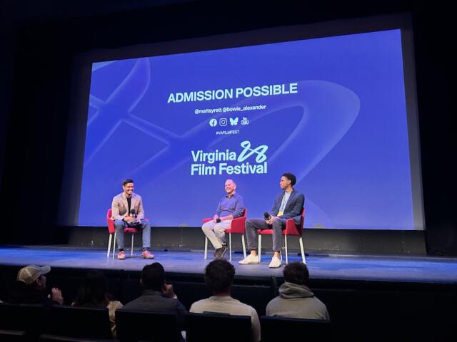 Kamani Confident (right) and Bill short (center) partciapte in a discussion with John Rojas (left) after the VFF screening of "Admission Possible."