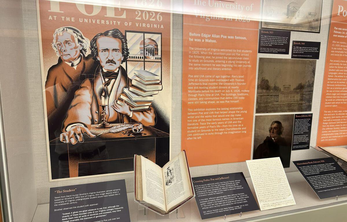 UVA Libraries' new exhibit, titled "Edgar Allan Poe at the University of Virginia: 1826 | 2026."