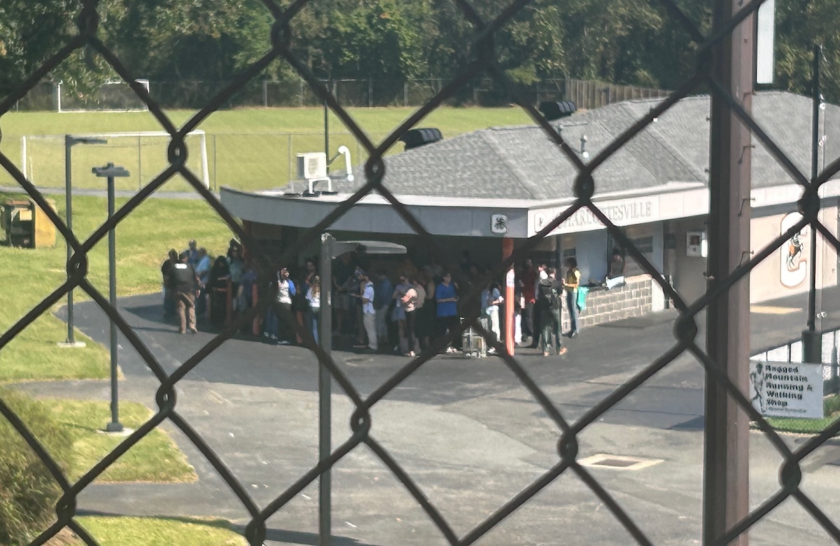 Charlottesville High School teachers evacuated to the nearby football stadium.