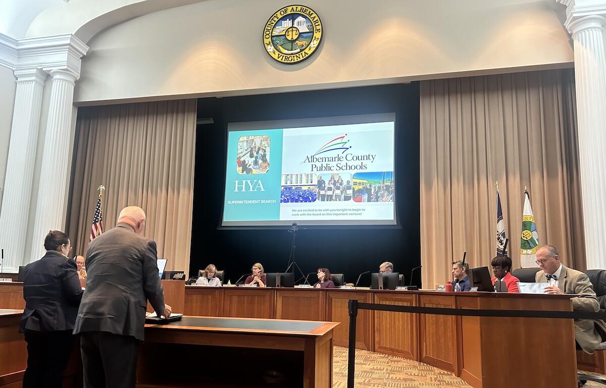 The Albemarle School Board hears a presentation on the Superintendent search from HYA.
