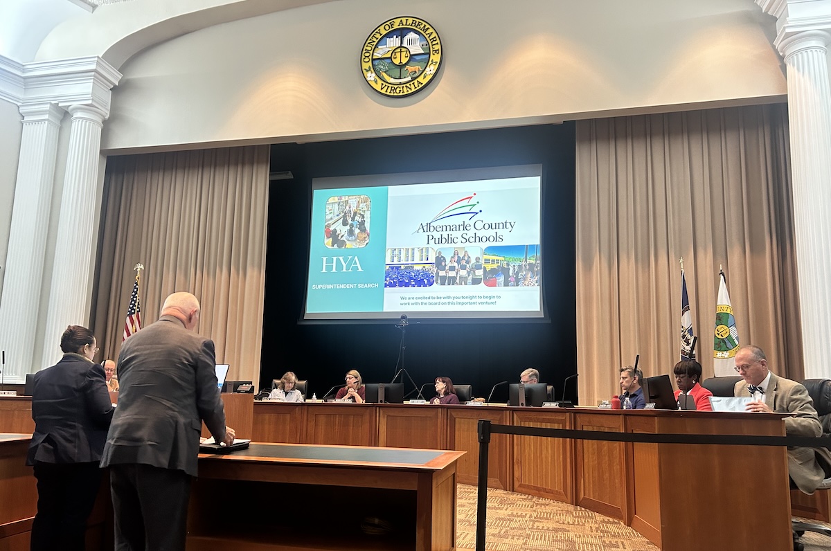 The Albemarle School Board hears a presentation on the Superintendent search from HYA.