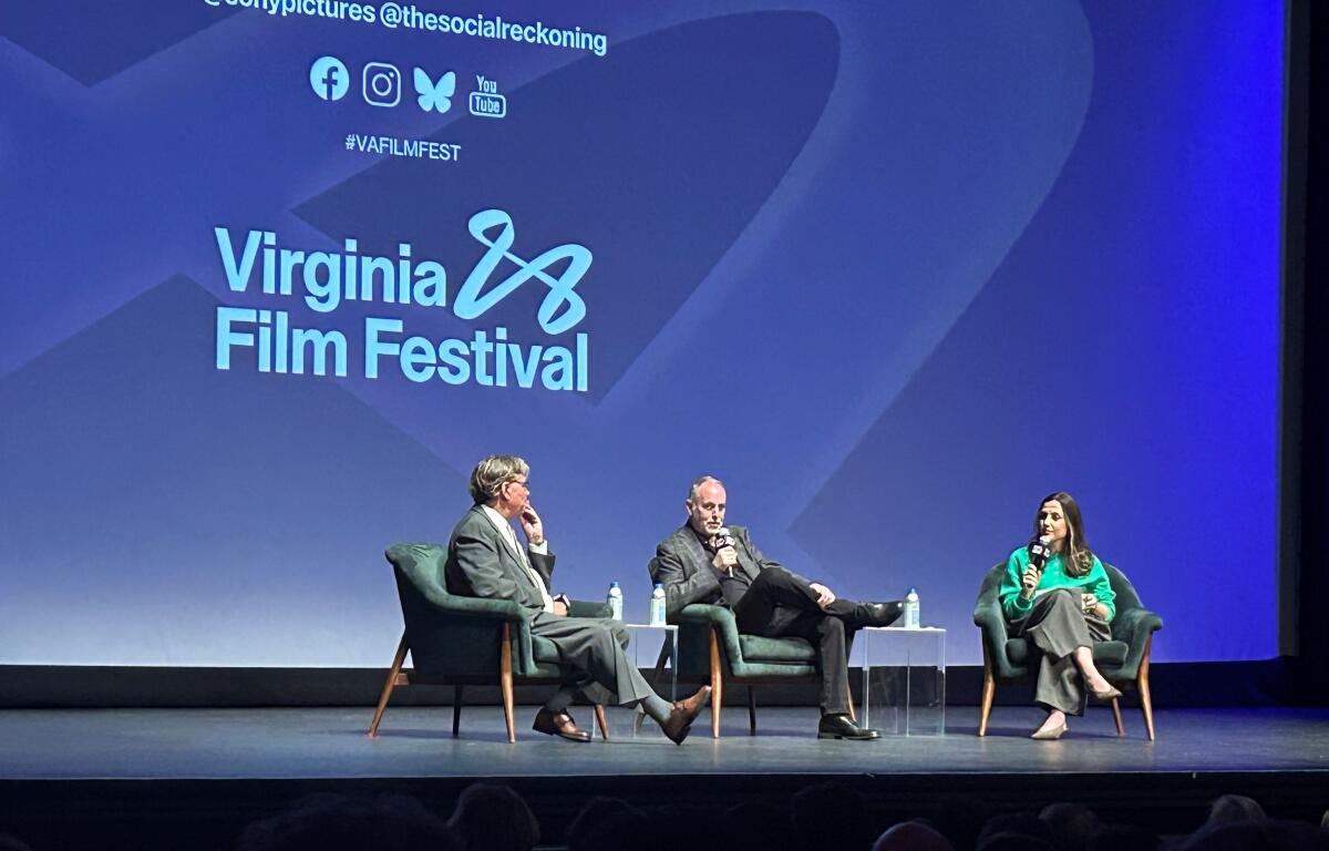 Aaron Sorkin and Todd Black answer questions from moderator Ellie Austin.