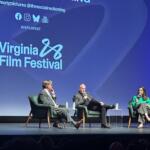 Aaron Sorkin and Todd Black answer questions from moderator Ellie Austin.