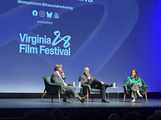 Aaron Sorkin and Todd Black answer questions from moderator Ellie Austin.