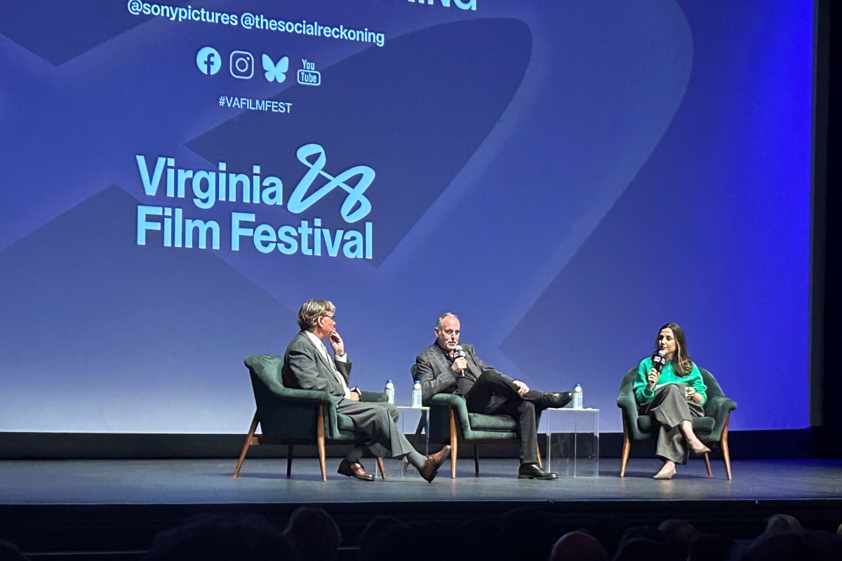 Aaron Sorkin and Todd Black answer questions from moderator Ellie Austin.